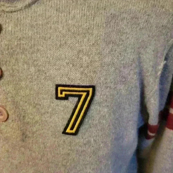 Vintage Guess Hoodie Sweater Gray Patchwork Crest Logo Pullover Henley Hooded L - Picture 4 of 10